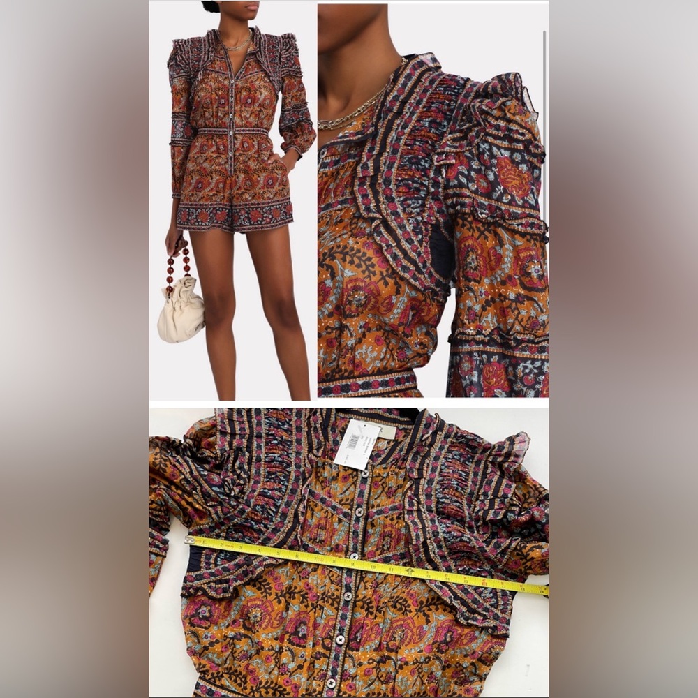 SEA ROSITA RUFFLE PRINTED COTTON ROMPER long sleeve ruffle pockets 2 Small